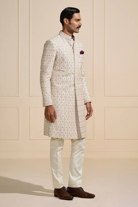 Raghavendra Rathore Jodhpur Off White Cotton Embroidery Designer Monarchical Sherwani at Aza Fashions Raghavendra Rathore Jodhpur_Off White Cotton Embroidery Designer Monarchical Sherwani _at_Aza_Fashions