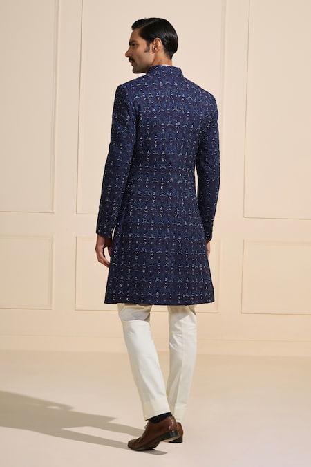Raghavendra Rathore Jodhpur Textured Blue Sherwani 