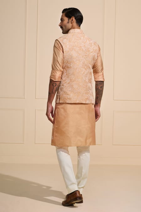 Raghavendra Rathore Jodhpur Embroidered Peach Nehru Jacket 