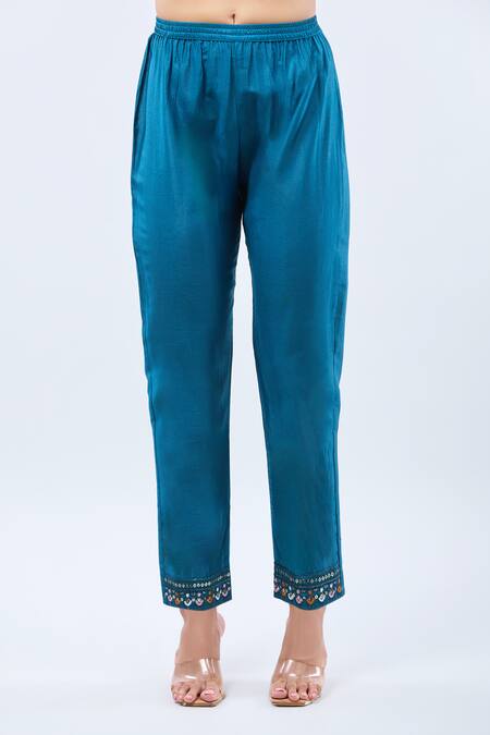 Buy_Samyukta Singhania_Rust Gingham, Silk Embroidery Split V-neck Rama Green Kurta Set _Online_at_Aza_Fashions