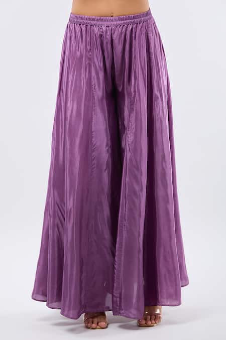 Samyukta Singhania_Purple Crepe Tassels, Embroidery Round Neck Digital Handwork Kaftan Set _at_Aza_Fashions