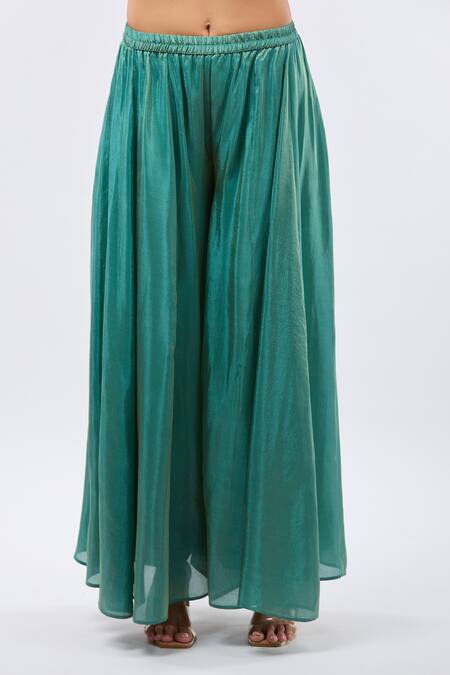 Shop_Samyukta Singhania_Green Tissue Tassels, Embroidery V-neck Kaftan Set_Online_at_Aza_Fashions