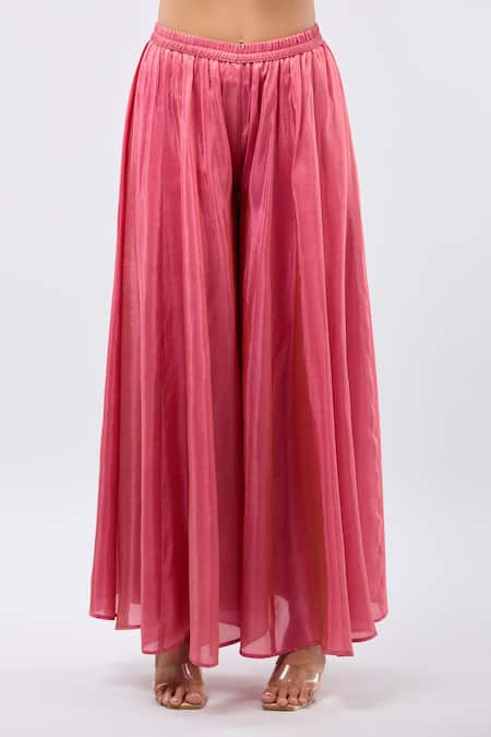 Samyukta Singhania_Pink Tissue Tassels, Embroidery Round Neck Digital Hand Work Kaftan Set _Online_at_Aza_Fashions