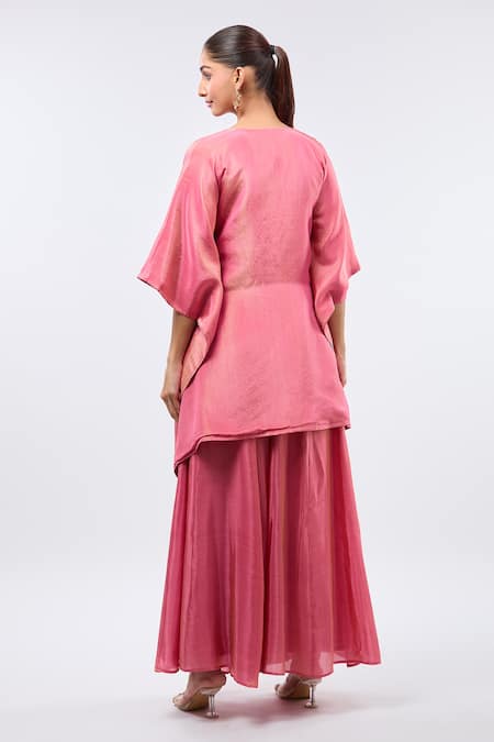 Samyukta Singhania Pink Digital Hand Work Kaftan Set 