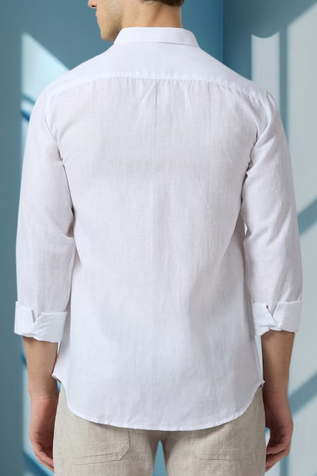 Shop Aryavir Malhotra White Linen Embroidery Celestial Crane Pure Shirt at Aza Fashions Shop_Aryavir Malhotra_White Linen Embroidery Celestial Crane Pure Shirt _at_Aza_Fashions