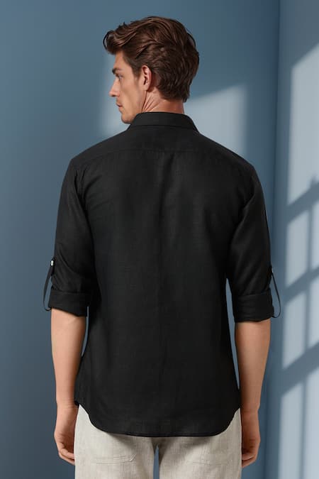 Shop Arihant Rai Sinha Black Linen Embroidery Golden Stallion Pure Shirt at Aza Fashions Shop_Arihant Rai Sinha_Black Linen Embroidery Golden Stallion Pure Shirt _at_Aza_Fashions