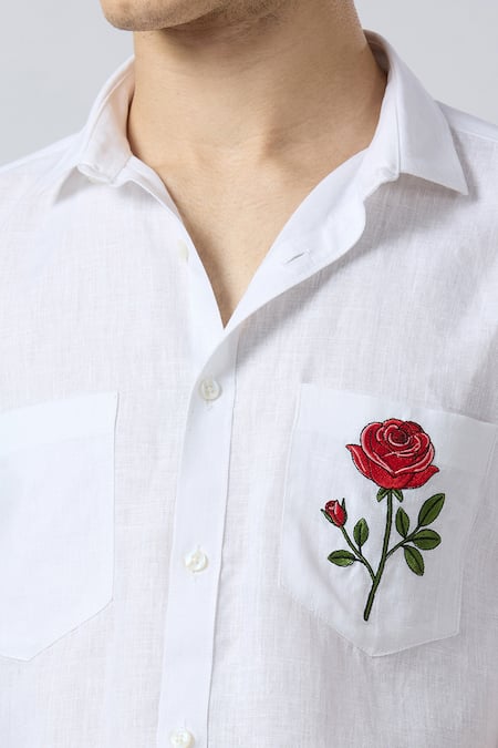 Aryavir Malhotra White Linen Embroidery Royal Rose Pure Shirt at Aza Fashions Aryavir Malhotra_White Linen Embroidery Royal Rose Pure Shirt _at_Aza_Fashions