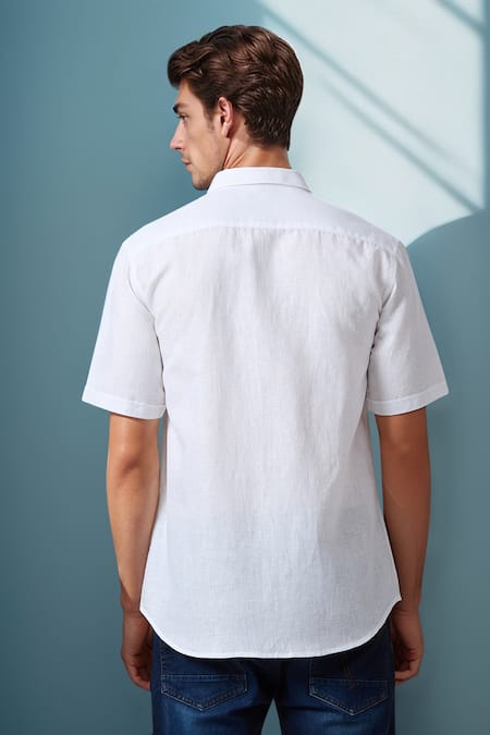 Shop Aryavir Malhotra White Linen Embroidery Royal Rose Pure Shirt at Aza Fashions Shop_Aryavir Malhotra_White Linen Embroidery Royal Rose Pure Shirt _at_Aza_Fashions