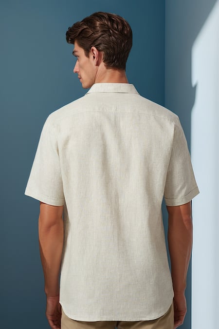 Shop_Arihant Rai Sinha_Beige Linen Embroidery Casual Shirt _at_Aza_Fashions