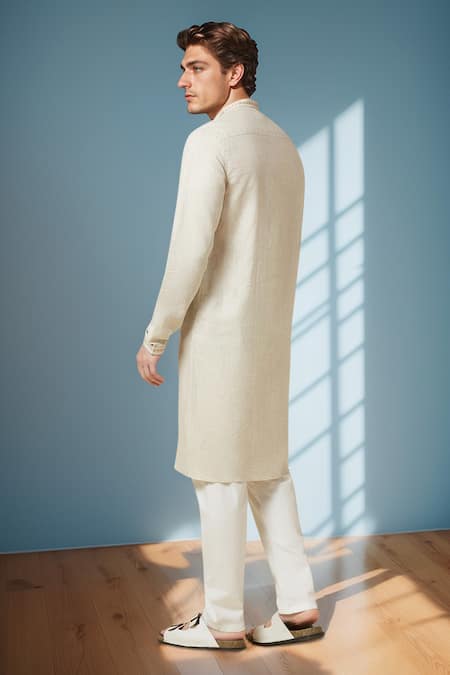 Arihant Rai Sinha Beige Pure Linen Long Kurta 