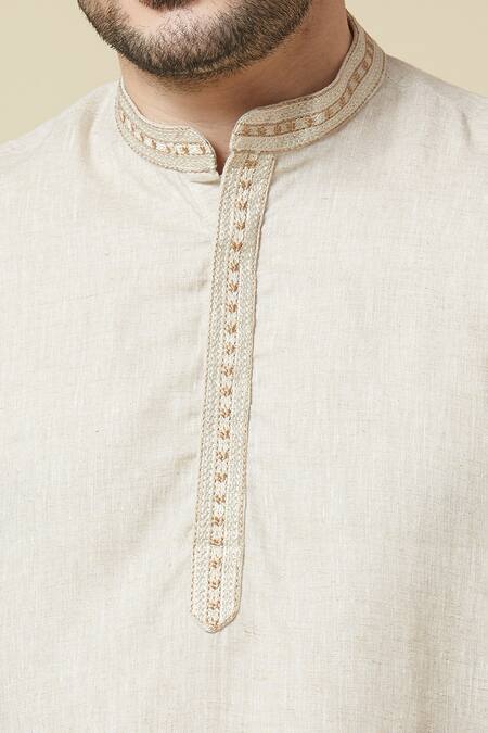 Arihant Rai Sinha_Beige Linen Embroidery Pure Long Kurta _at_Aza_Fashions