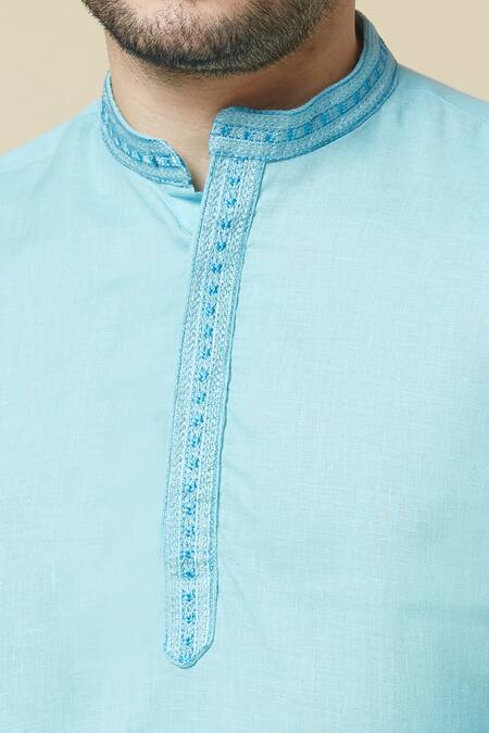 Arihant Rai Sinha_Blue Linen Sky Pure Long Kurta _Online_at_Aza_Fashions