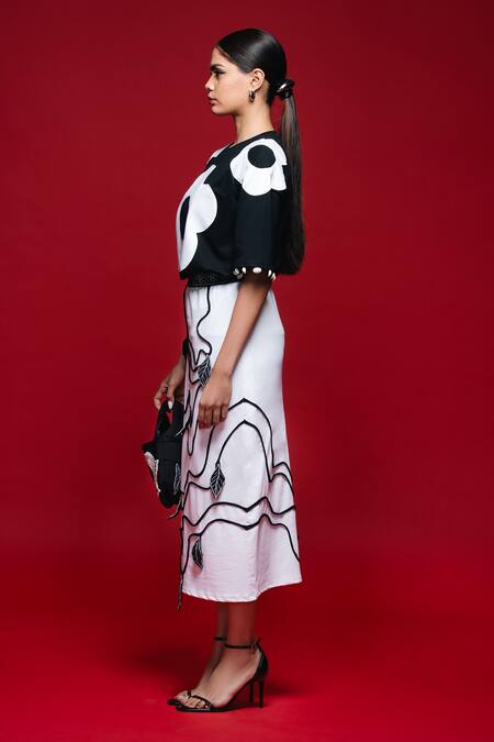 Shop_Khushboo Haran Borkar_Black Embroidery Round Neck Monochrome Meadow Co-ord Set_Online_at_Aza_Fashions