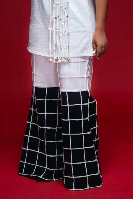 Shop_Khushboo Haran Borkar_White Cotton Beads Tether And Grid Co-ord Set_Online_at_Aza_Fashions