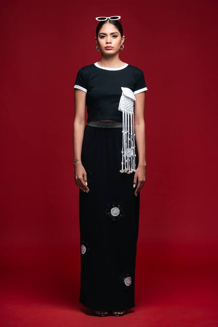 Shop_Khushboo Haran Borkar_Black Embroidery Round Neck Coastal Interlude Co-ord Set_Online_at_Aza_Fashions