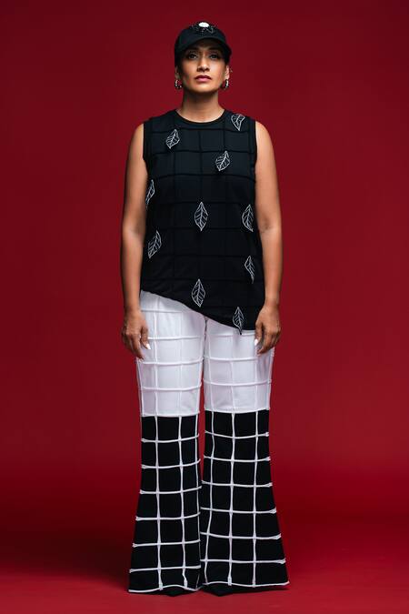 Buy_Khushboo Haran Borkar_Black Embroidery Crew Neck Nocturne Weave Co-ord Set_Online_at_Aza_Fashions