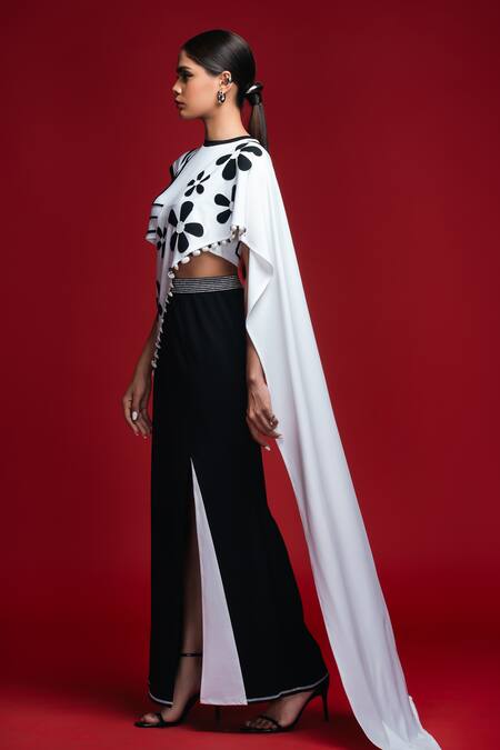 Buy Khushboo Haran Borkar White Lycra Embroidery, Pom-poms Round Neck Floral Pre-draped Saree Set Online at Aza Fashions Buy_Khushboo Haran Borkar_White Lycra Embroidery, Pom-poms Round Neck Floral Pre-draped Saree Set_Online_at_Aza_Fashions