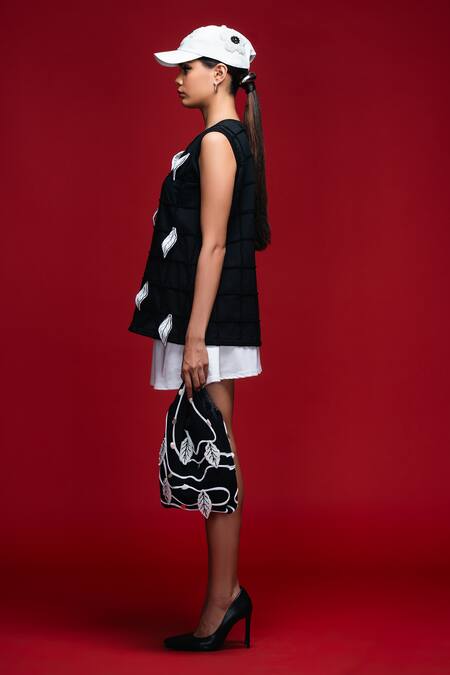 Khushboo Haran Borkar Black Embroidery Round Neck Shadowleaf Lattice Co-ord Set Online at Aza Fashions Khushboo Haran Borkar_Black Embroidery Round Neck Shadowleaf Lattice Co-ord Set_Online_at_Aza_Fashions