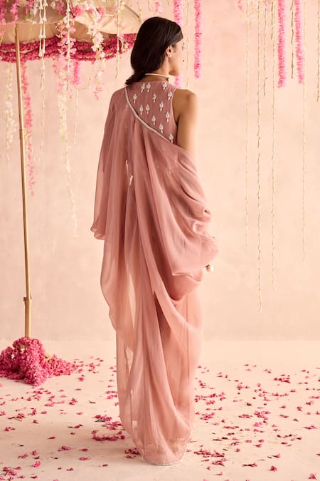 Seema Thukral Peach Georgette, Organza Embroidery Embellished Waistcoat And Pants Cape Set Online at Aza Fashions Seema Thukral_Peach Georgette, Organza Embroidery Embellished Waistcoat And Pants Cape Set _Online_at_Aza_Fashions