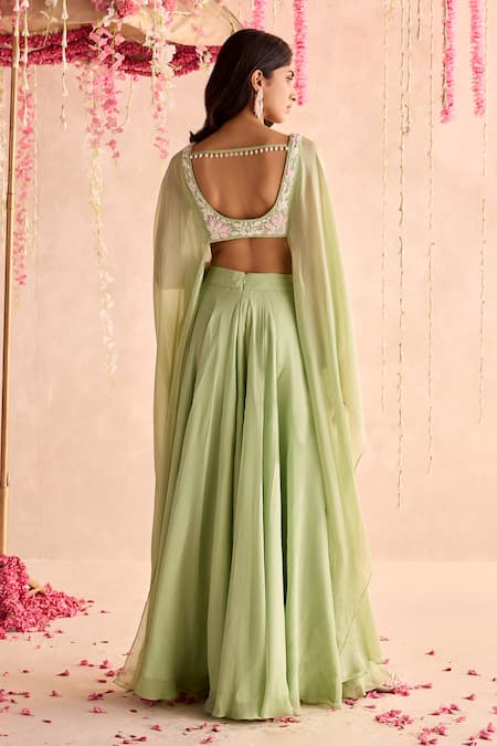 Shop Seema Thukral Green Organza, Georgette, Satin Tassels, Embellished Blouse And Sharara Set at Aza Fashions Shop_Seema Thukral_Green Organza, Georgette, Satin Tassels, Embellished Blouse And Sharara Set _at_Aza_Fashions
