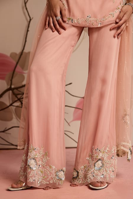 Buy_Seema Thukral_Pink Georgette, Organza, Net Embellished Kurta Set With Pants And Dupatta _Online_at_Aza_Fashions