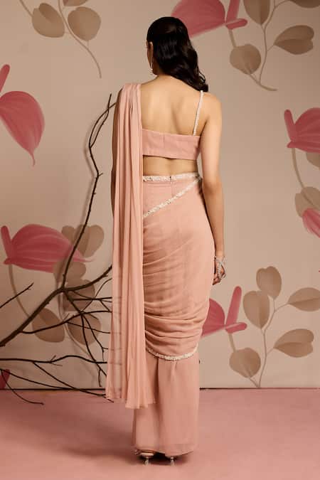 Seema Thukral_Pink Organza, Georgette Embellished Cape Jacket And Pre-draped Saree Set _Online_at_Aza_Fashions