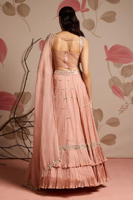 Shop_Seema Thukral_Pink Georgette, Organza, Satin Sequins, Beads Embellished Corset Lehenga Set _at_Aza_Fashions