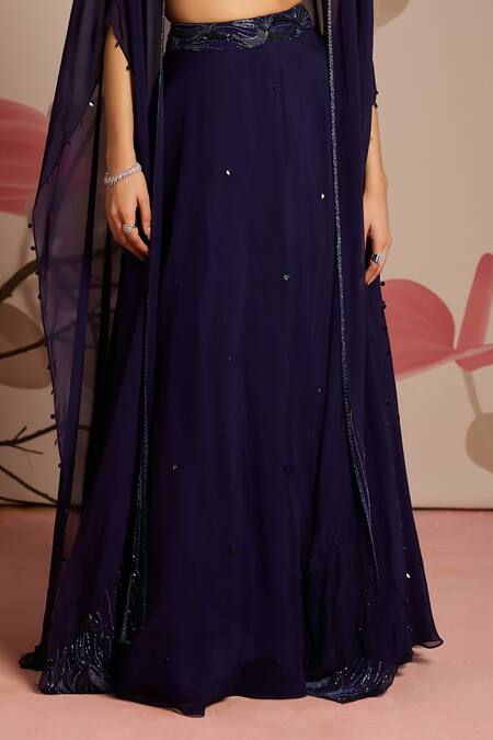 Seema Thukral Blue Georgette, Organza, Satin Sequins, Embellished Blouse And Cape Lehenga Set Online at Aza Fashions Seema Thukral_Blue Georgette, Organza, Satin Sequins, Embellished Blouse And Cape Lehenga Set _Online_at_Aza_Fashions