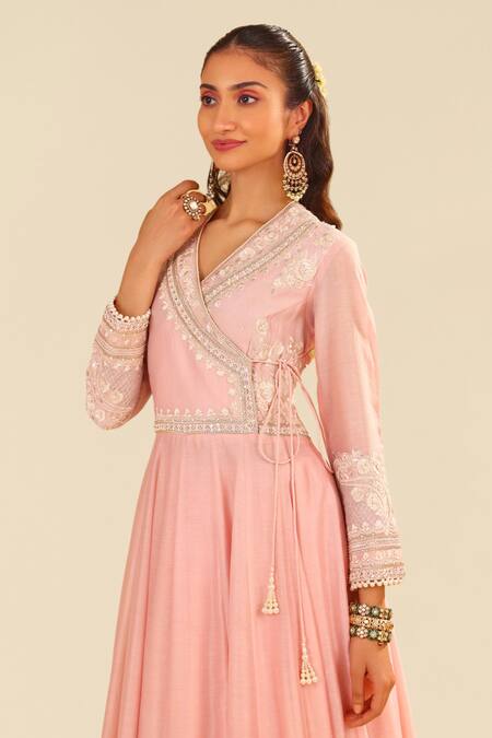 Sheetal Batra Blush Silk, Chanderi Embroidery V-neck Pink Anarkali Set Online at Aza Fashions Sheetal Batra_Blush Silk, Chanderi Embroidery V-neck Pink Anarkali Set _Online_at_Aza_Fashions