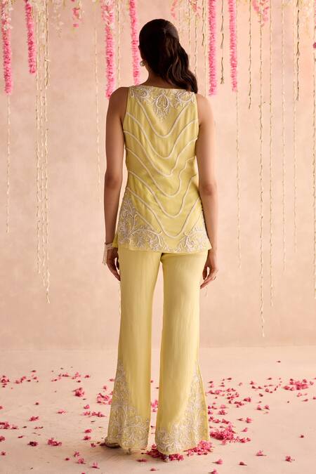 Buy_Seema Thukral_Yellow Georgette, Organza Embroidery Embellished Kurta Set With Sharara Pants _Online_at_Aza_Fashions