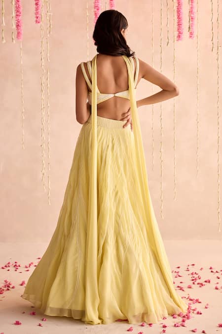 Seema Thukral Yellow Georgette, Organza, Chiffon Embroidery Round Neck Embellished Lehenga Set Online at Aza Fashions Seema Thukral_Yellow Georgette, Organza, Chiffon Embroidery Round Neck Embellished Lehenga Set _Online_at_Aza_Fashions