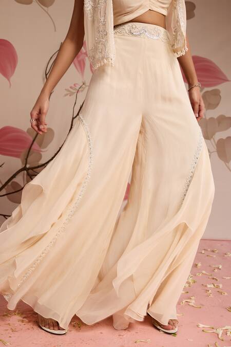 Buy Seema Thukral Ivory Organza, Georgette, Satin Open Neck, Embellished Jacket And Sharara Set Online at Aza Fashions Buy_Seema Thukral_Ivory Organza, Georgette, Satin Open Neck, Embellished Jacket And Sharara Set _Online_at_Aza_Fashions