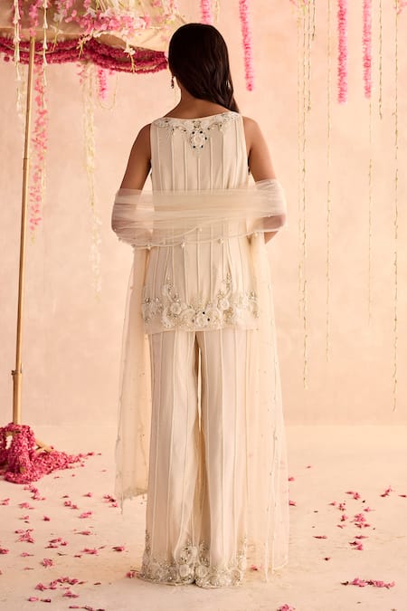 Shop_Seema Thukral_Ivory Georgette, Organza, Net Embellished Kurta Set With Pants And Dupatta _at_Aza_Fashions