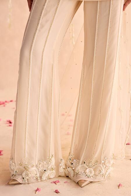 Seema Thukral_Ivory Georgette, Organza, Net Embellished Kurta Set With Pants And Dupatta _Online_at_Aza_Fashions