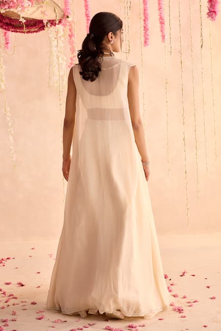 Shop Seema Thukral Ivory Georgette, Organza Tassels, Embellished Blouse And Lehenga Set With Jacket at Aza Fashions Shop_Seema Thukral_Ivory Georgette, Organza Tassels, Embellished Blouse And Lehenga Set With Jacket _at_Aza_Fashions