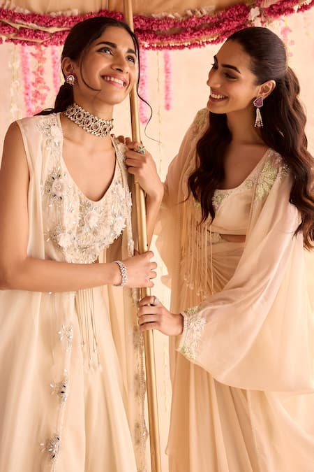 Buy Seema Thukral Ivory Georgette Pearls Round Neck Embellished Blouse And Draped Skirt Set Online at Aza Fashions Buy_Seema Thukral_Ivory Georgette Pearls Round Neck Embellished Blouse And Draped Skirt Set _Online_at_Aza_Fashions