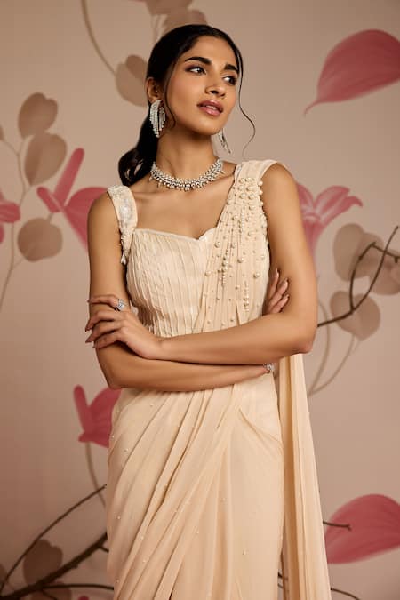 Buy Seema Thukral Ivory Georgette, Satin Sweetheart Neck Embellished Corset And Pre-draped Saree Online at Aza Fashions Buy_Seema Thukral_Ivory Georgette, Satin Sweetheart Neck Embellished Corset And Pre-draped Saree _Online_at_Aza_Fashions