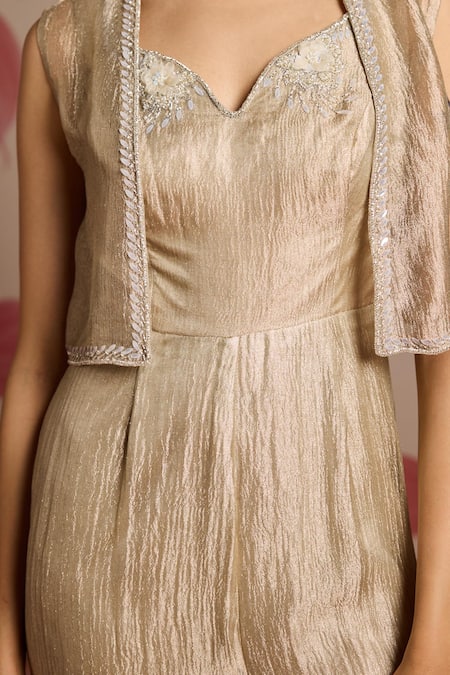 Buy Seema Thukral Gold Tissue, Satin Embroidery Sweetheart Neck, Open Embellished Jumpsuit Set Online at Aza Fashions Buy_Seema Thukral_Gold Tissue, Satin Embroidery Sweetheart Neck, Open Embellished Jumpsuit Set _Online_at_Aza_Fashions