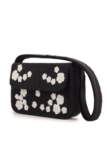 Buy_A Clutch Story_Black Beads Rose Handbag _Online_at_Aza_Fashions