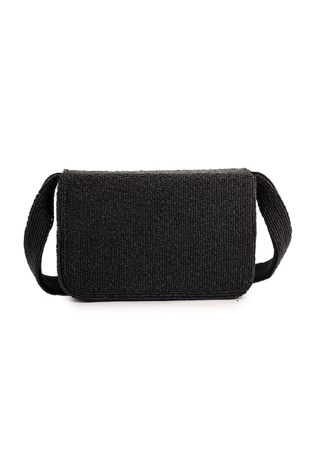 A Clutch Story Black Rose Beaded Handbag 