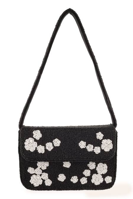 Buy_A Clutch Story_Black Beads Rose Handbag 