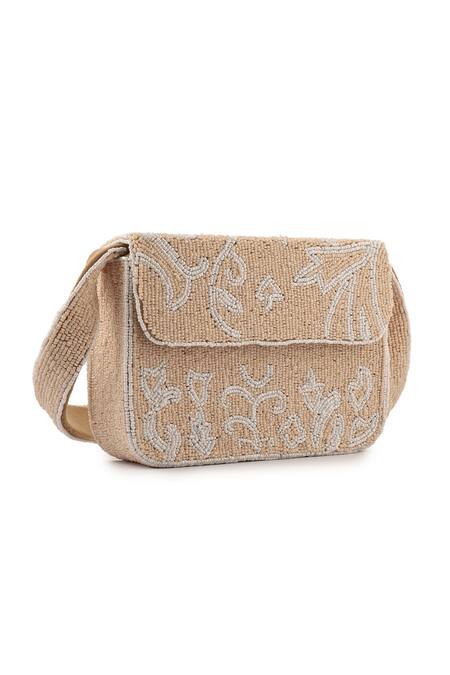 Buy_A Clutch Story_Beige Embroidery Blossom Beaded Handbag _Online_at_Aza_Fashions