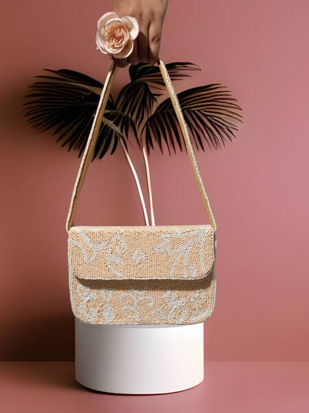 Shop_A Clutch Story_Beige Embroidery Blossom Beaded Handbag 