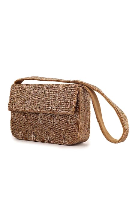 Buy_A Clutch Story_Gold Beads Antique Gleam Heart Purse _Online_at_Aza_Fashions