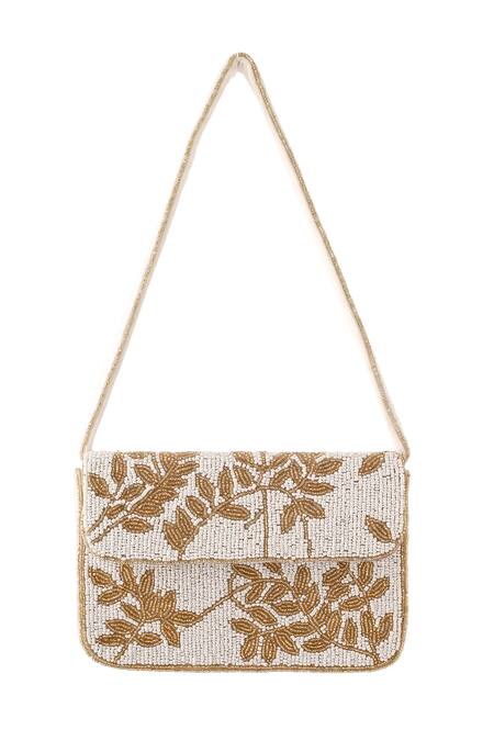 Buy_A Clutch Story_Ivory Beads And Gold Gleam Handbag _Online_at_Aza_Fashions