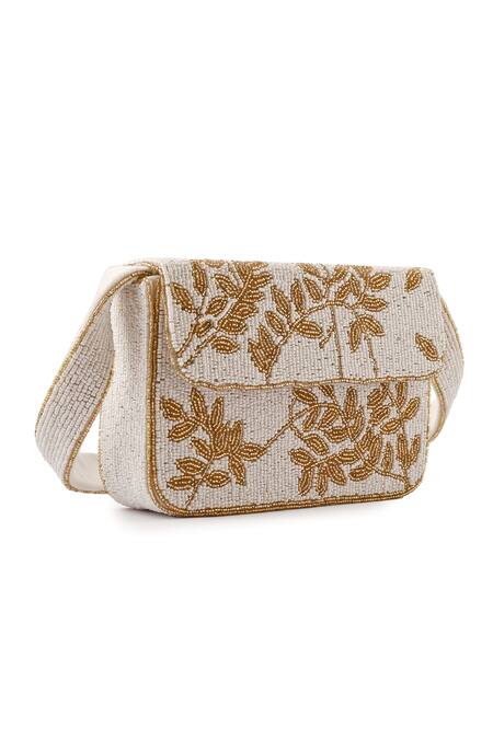Shop_A Clutch Story_Ivory Beads And Gold Gleam Handbag _Online_at_Aza_Fashions