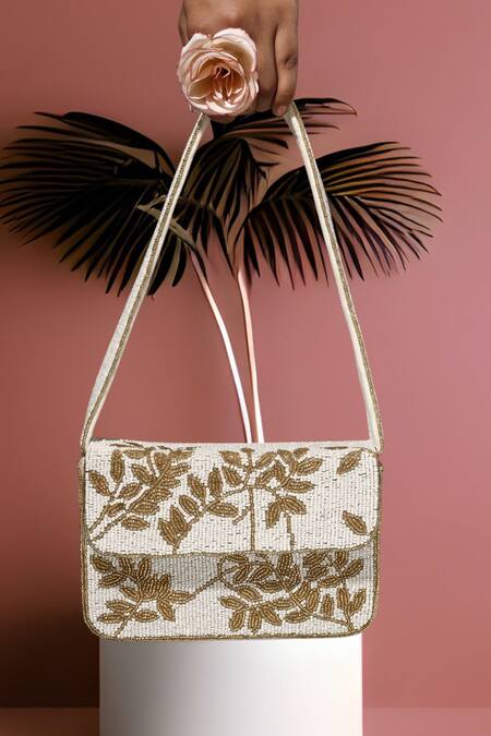 Buy_A Clutch Story_Ivory Beads And Gold Gleam Handbag 