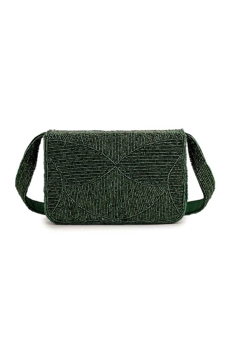 A Clutch Story Luxe Beaded Green Handbag 
