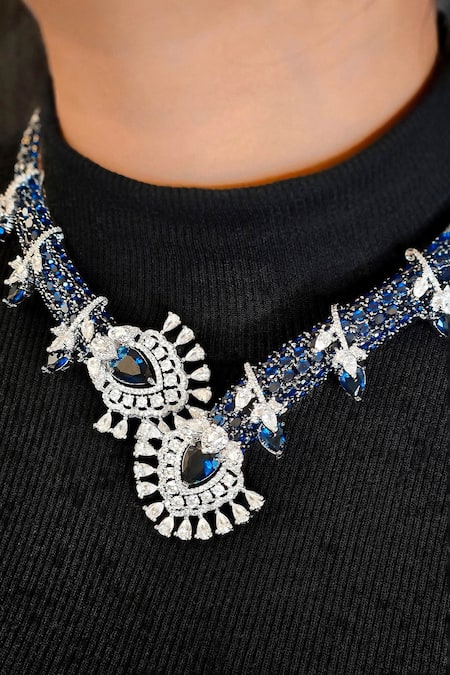 Buy_Kavipushp_Blue Stones, Rhinestones Royal Sapphire Bliss Necklace Set _Online_at_Aza_Fashions