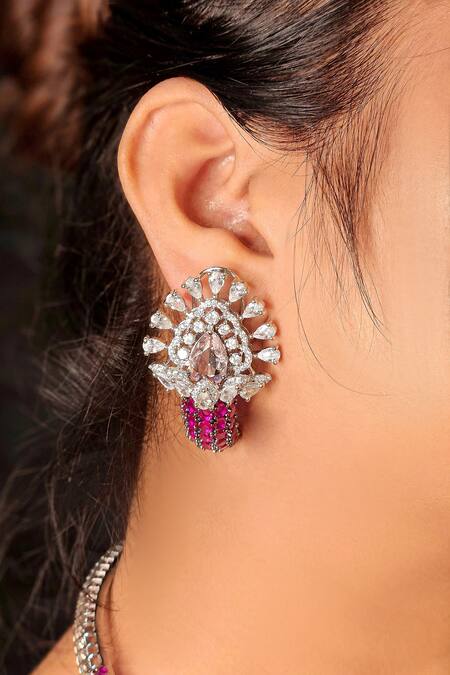 Kavipushp_Pink Rhinestones, Stones Royal Sapphire Necklace Set _at_Aza_Fashions